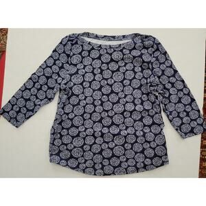 Chico's Navy White Abstract Dot Cluster 3/4 Sleves Cotton Top - Size 2 (US 12)